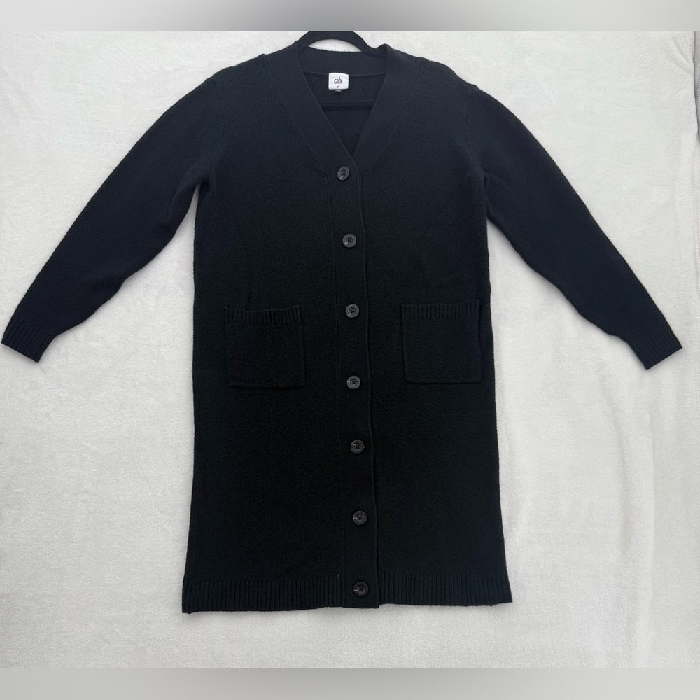 CAbi Black Drop Off Cardigan XS Open Front button Layering Sweater